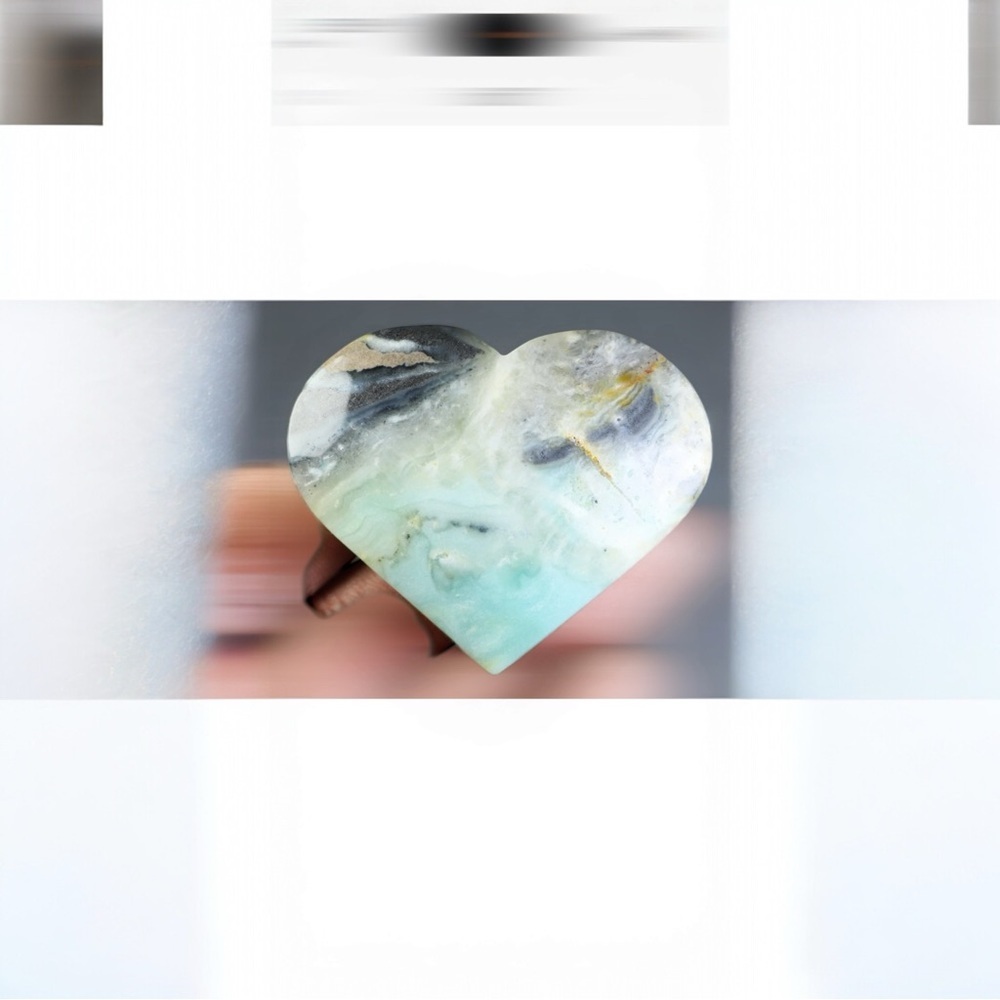 Amazonite, calcite and quartz Large Heart Shape Hand Carved Natural Stone - Picture 8 of 9